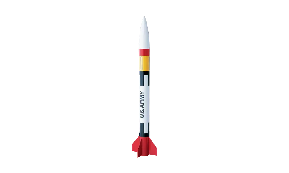US Army Patriot M-104 1:10 Scale Model Rocket Kit, Skill Level 1 B and C engines 18mm mount, 2 image model rocketry