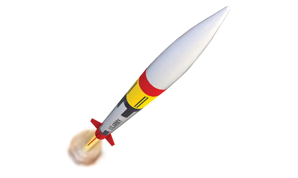 US Army Patriot M-104 1:10 Scale Model Rocket Kit, Skill Level 1 B and C engines 18mm mount, 3 image model rocketry