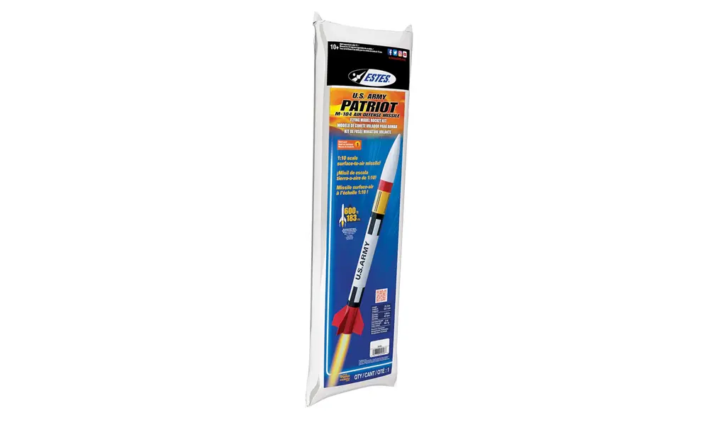 US Army Patriot M-104 1:10 Scale Model Rocket Kit, Skill Level 1 B and C engines 18mm mount, 4 image model rocketry