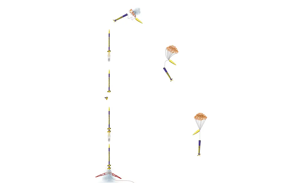 Mongoose modellrakettsett, 2-trinns rakett, ferdighetsnivå 1, vekselstrømsmotorer, 5 image model rocketry