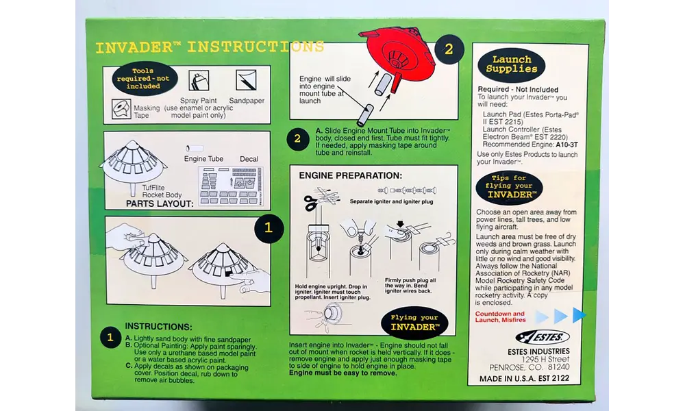 Estes Invader UFO model rocket kit, 2 image model rocketry