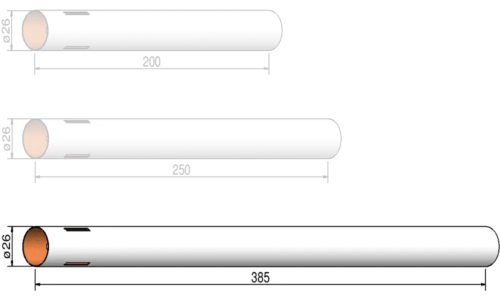 Kroppsrør 26mm x 385mm - 3 spor - flyskrog Klima model rocketry