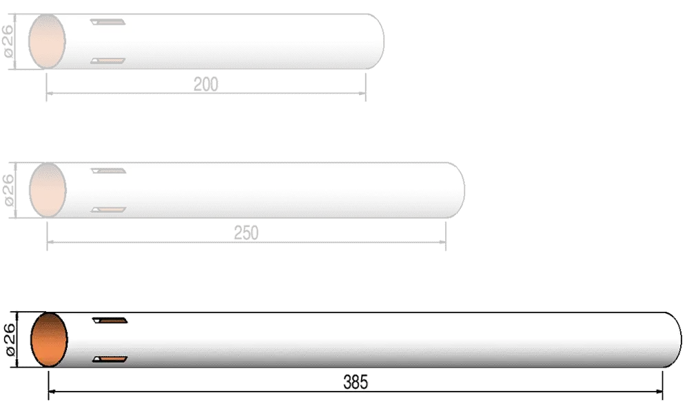 Kroppsrör 26mm x 385mm - 4 slitsar - flygkropp Klima model rocketry