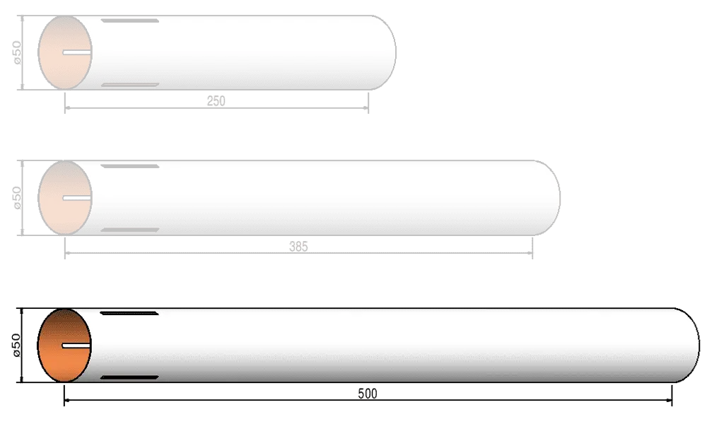 Kroppsrør 50mm x 500mm - 4 spor - flyskrog Klima model rocketry