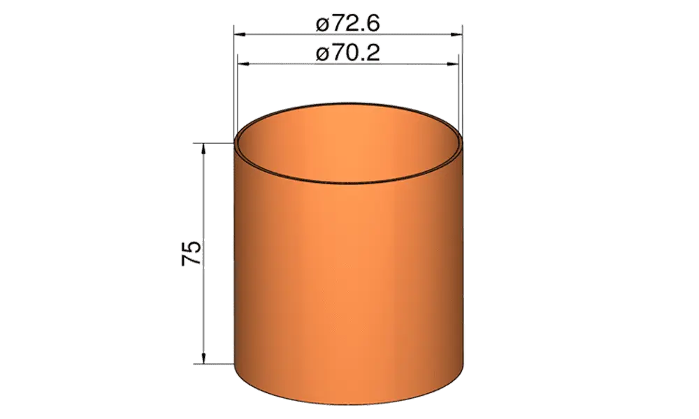 Spojka pro trubky 75 mm (vnější průměr 72,6 mm) - délka 75 mm