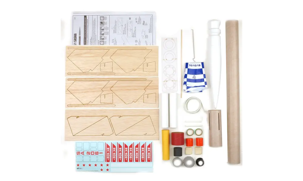 SA-2061 Sasha Model Rocket Kit Skill Level 3 24mm mount D-E engines, 6 image model rocketry