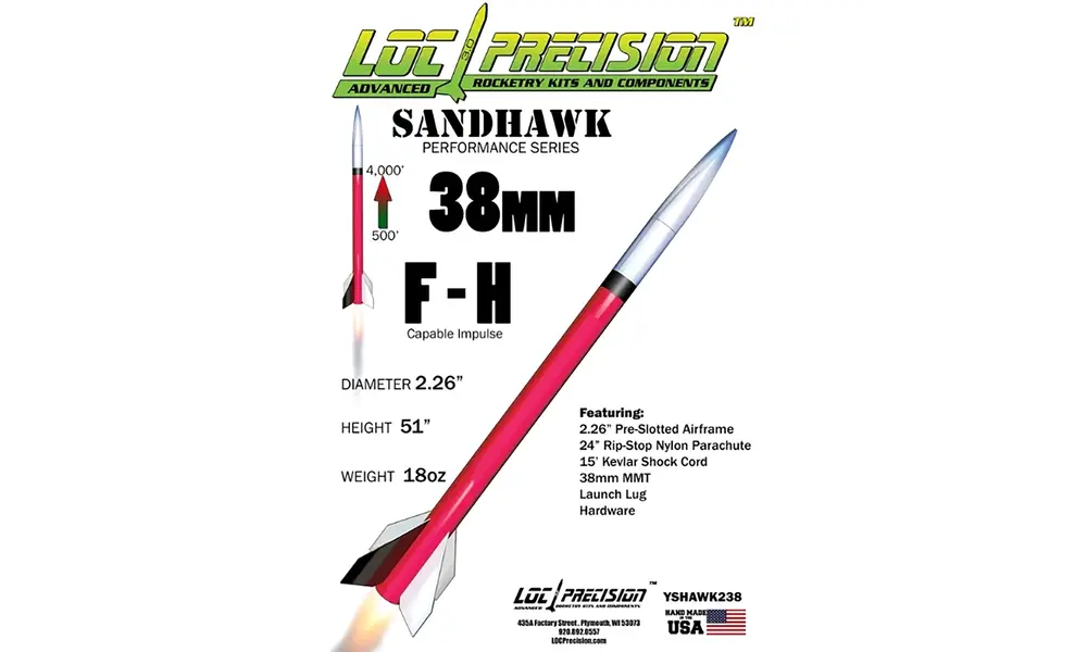 2,26" Sandhawk locomotief precisie mid-high power modelraket kit