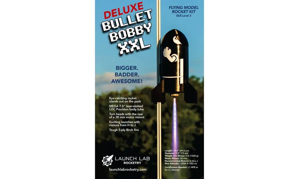 Bullet Bobby XXL DELUXE 7.5" Flying Model Rocket Kit, 2 image model rocketry