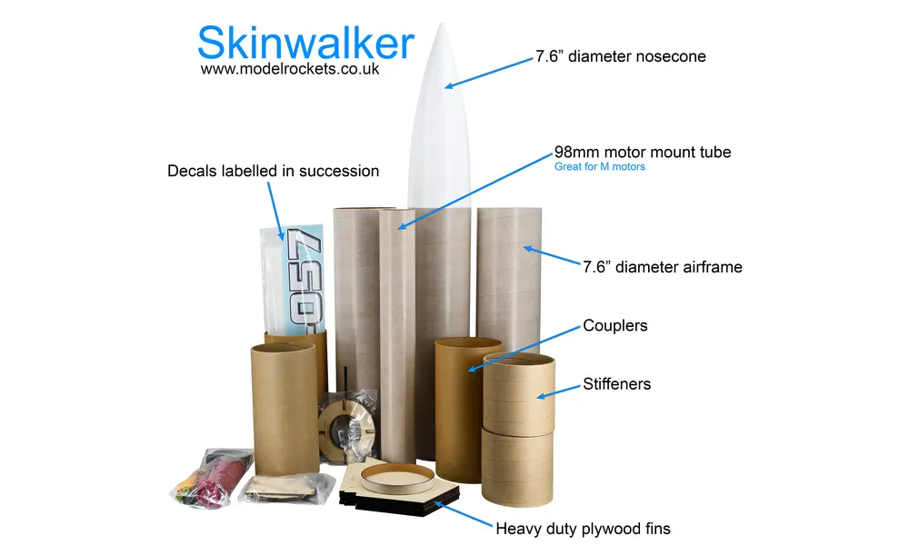 Skinwalker model rocket kit LOC precision - 7.6" / 193mm diameter, 2 image model rocketry