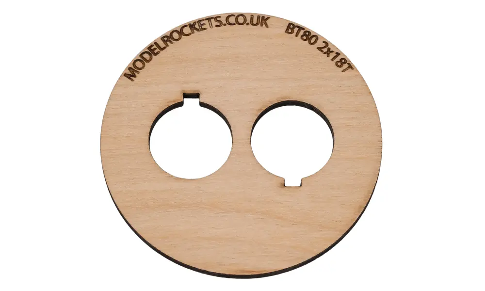 2x BT80 (65mm) 2x18mm centering ring with cut out for retaining hook (3mm plywood), Other product options: BT80 2x18mm (hook) model rocketry