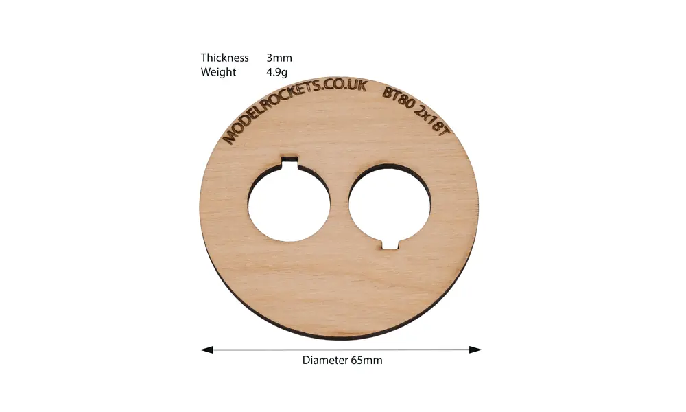 2x BT80 (65mm) 2x18mm centering ring with cut out for retaining hook (3mm plywood), Other product options: BT80 2x18mm (hook), 2 image model rocketry