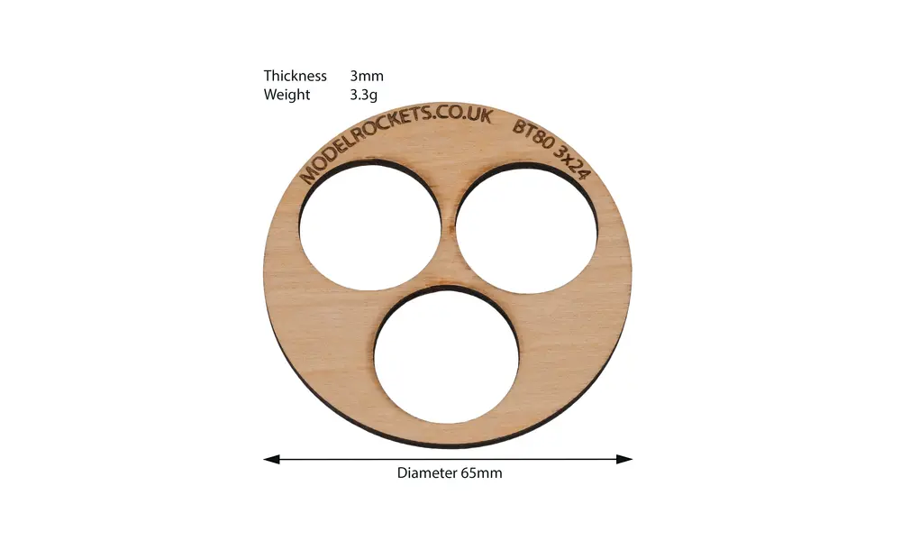 2x BT80 (65mm) 3x24mm centering ring (3mm plywood), Other product options: BT80 3x24mm, 2 image model rocketry