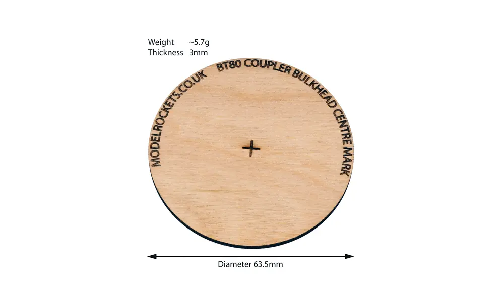 2x BT80 63.5mm coupler bulkhead with centre mark (3mm plywood), Other product options: BT80 coupler bulkhead centre mark, 2 image model rocketry