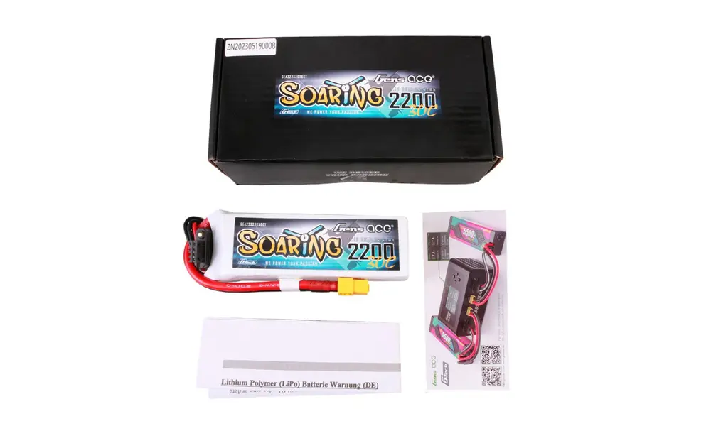Li-Po G-Tech 3S 11.1V 2200mAh 30C Soaring with XT60, 2 image model rocketry