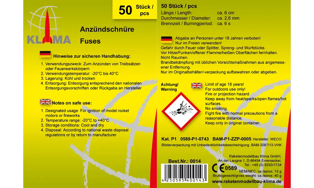Klima 6er-Pack Zünder/Starter für Modellraketen [CLONE], 2 image