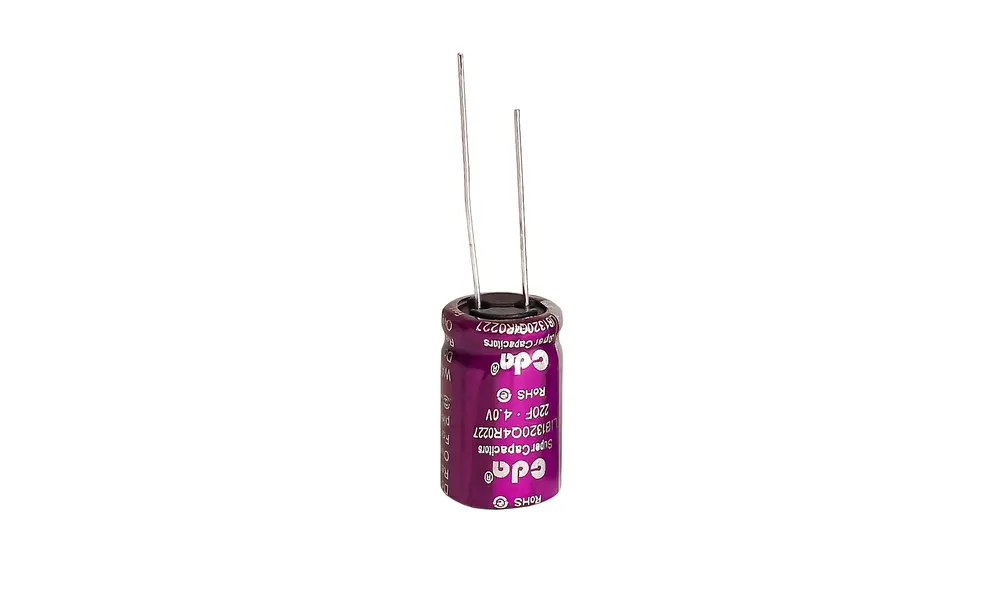 120F Lithium ion super capacitor 4.0v to 2.5v (45mAh) 0.6A rated 4v, Other product options: 120F Super capacitor (45mAh) model rocketry