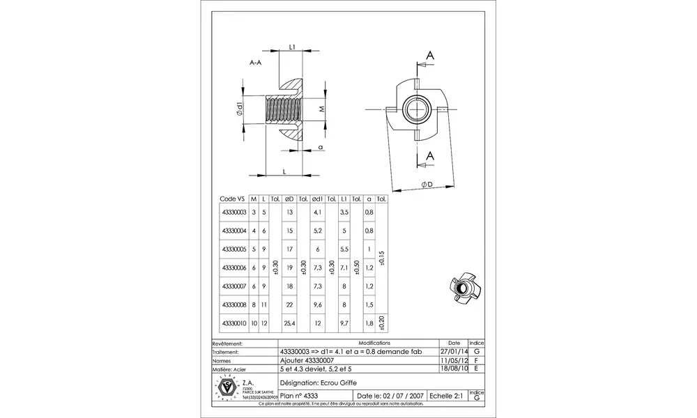 Écrou en T à 4 griffes M3 x 5 mm - Lot de 5 - Profondeur 4,2 mm, Options du produit: M3 x 5mm T Nut, 3 image