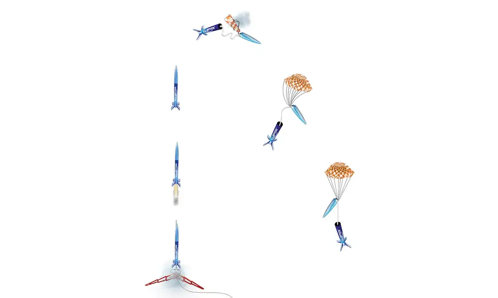 Riptide & Wizard dual pack with 6 motors and building supplies - Ready to fly and constructable rocket kit, 13 image model rocketry