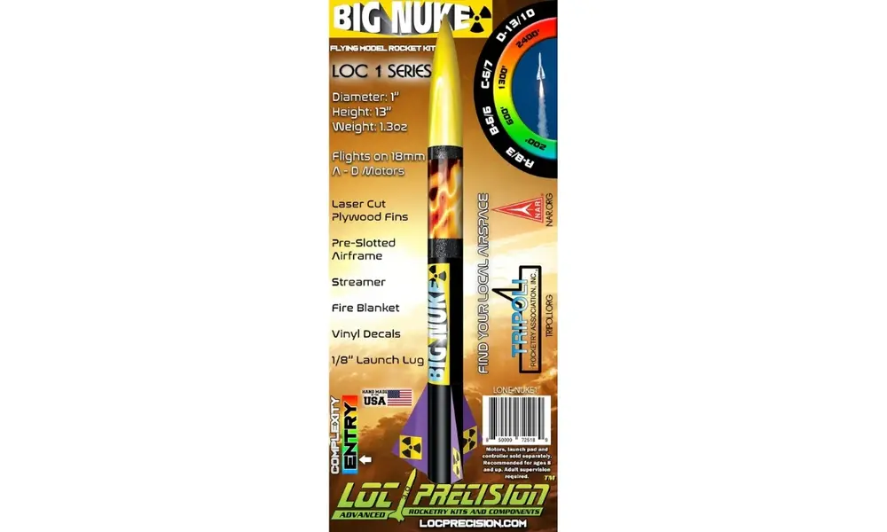 LOC 1 NUKE 25mm / 1" model rocket kit A-D motors, durable entry level rocket with an 18mm motor mount., 3 image model rocketry