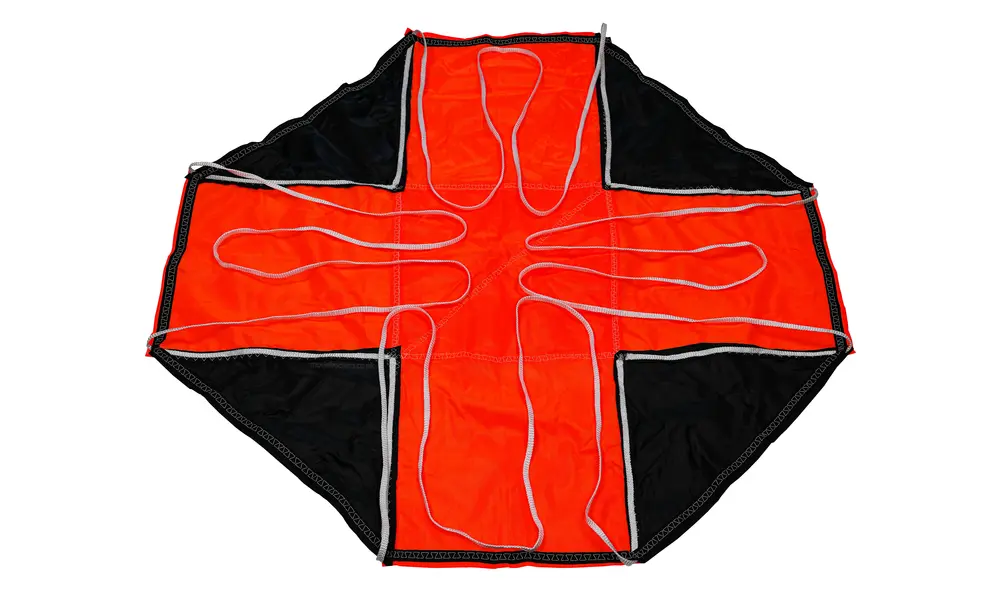 24" (610mm) Crossfire reinforced topflight parachute (Neon Orange / Black), 3 image model rocketry