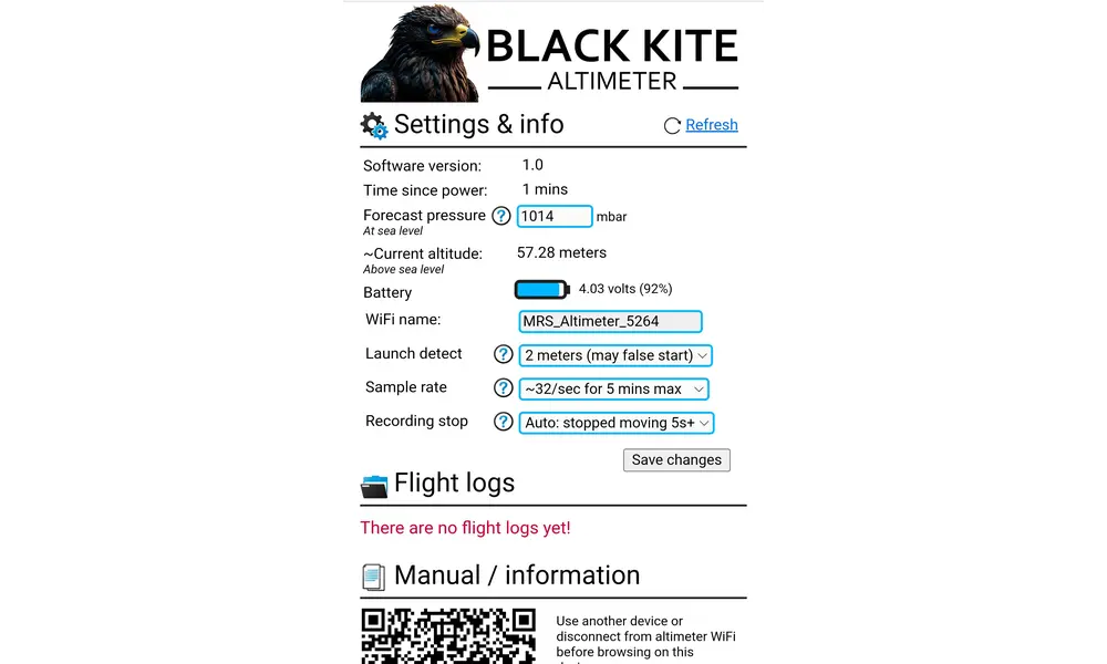 Black Kite Altimeter, ready to fly logging development altimeter with WiFi and advanced settings, 6 image model rocketry