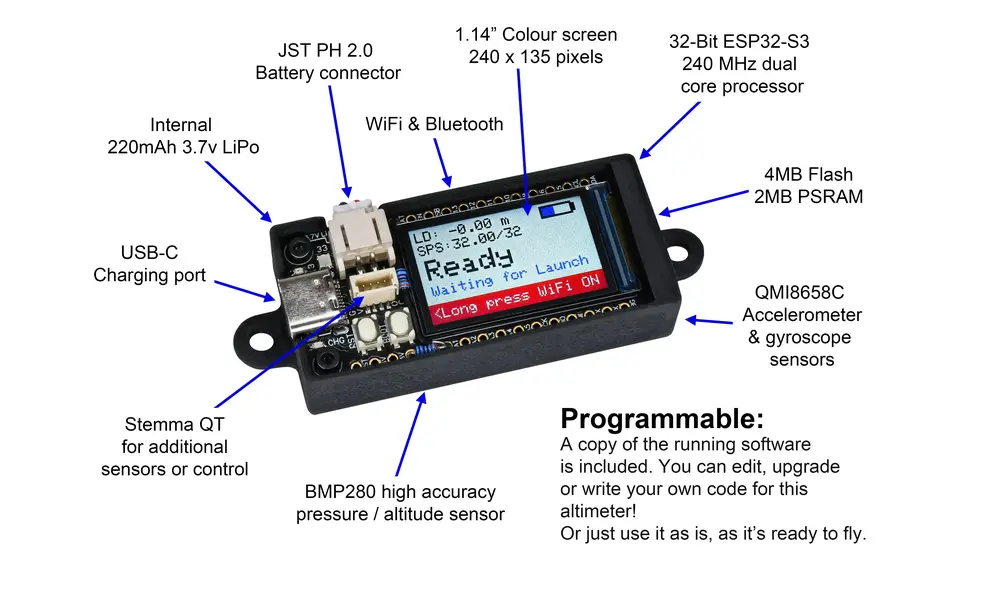 Black Kite Altimeter, ready to fly logging development altimeter with WiFi and advanced settings, 5 image model rocketry