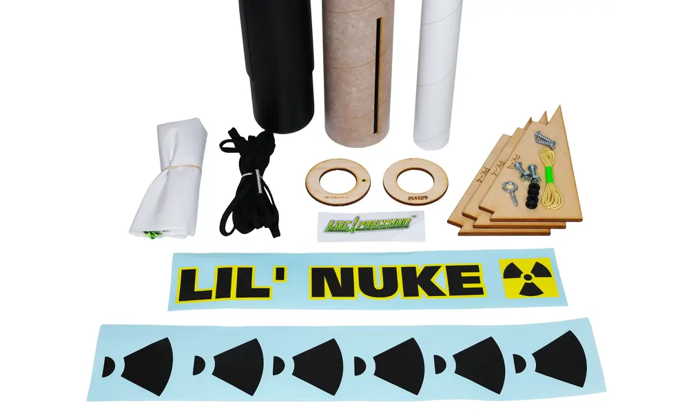 LIL' Nuke model rocket kit, 29mm motor mount 57mm diameter for D to G motors, 3 image model rocketry
