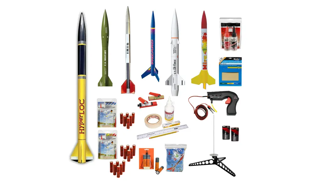 Keeping busy MEGA bundle of 6 rockets, 20 motors and a launch pad, controller, building supplies and accessories, 19 image model rocketry