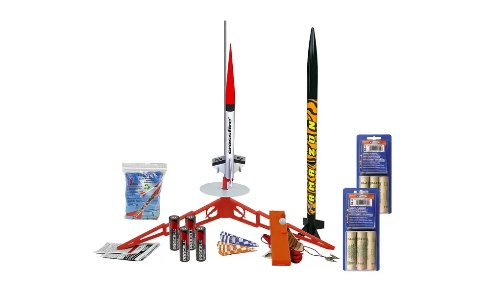 Deluxe Tandem X starter launch set with motors, all in for 6 launches, Estes model rocket kit with motors, Other product options: Tandem X - Deluxe with motors model rocketry