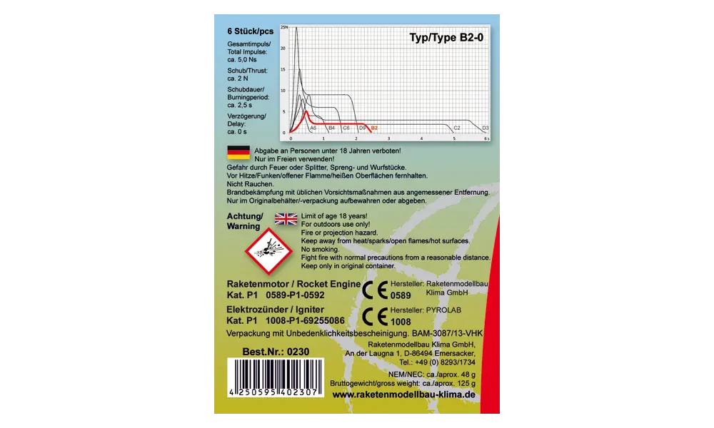 B2-0 Six Pack 18 mm Klima-modelraketmotorenmotor, 2 image