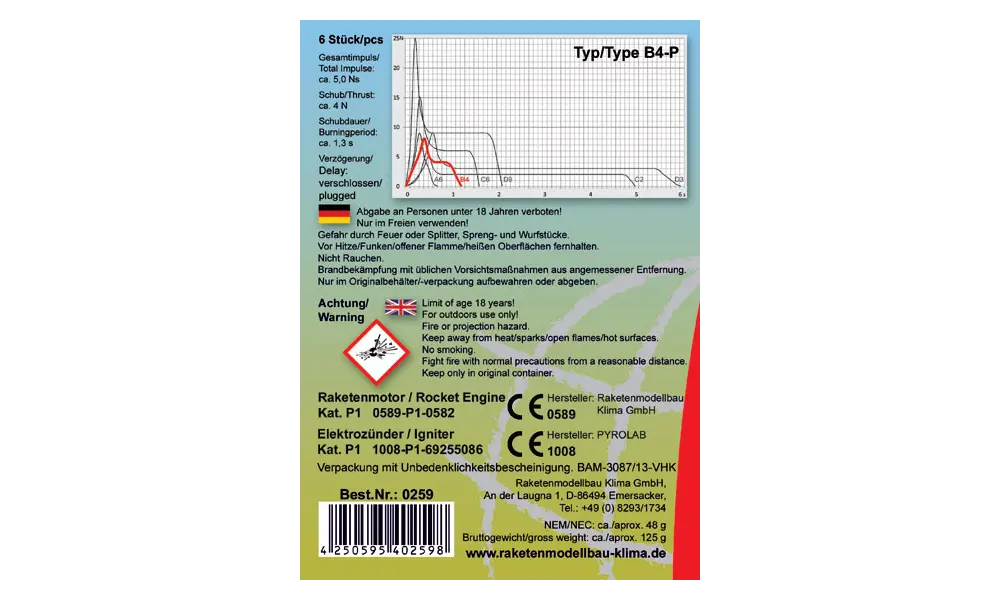 B4-P Six Pack 18-mm-Klima-Modell-Raketenmotor (PLUGGED)-Motor, 2 image