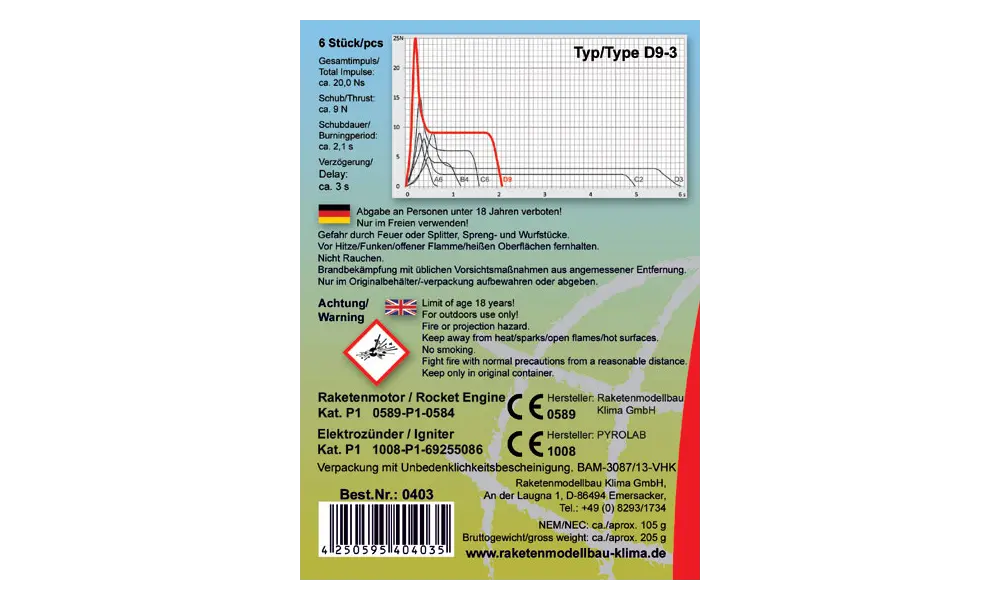 D9-3 Six Pack 18mm Klima model raketmotorer motor, 2 image model rocketry