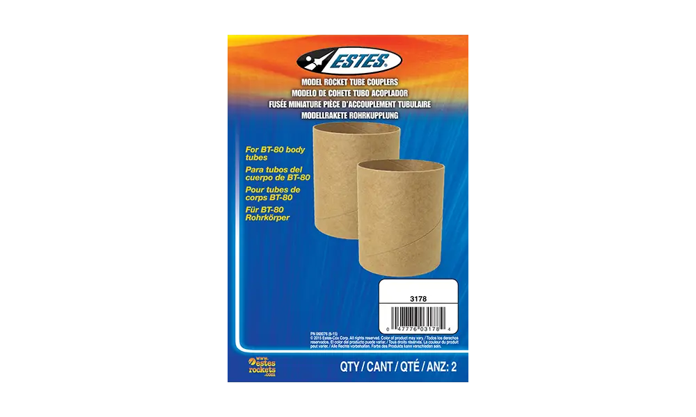 BT80 Body tube couplers Estes (2 pack) ID: 63.8mm OD: 64.8mm, 2 image model rocketry