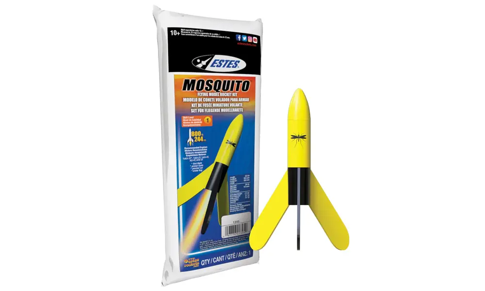 Mini Mosquito Modellraketenbausatz, Schwierigkeitsgrad 1, 10 cm hoch, 13 mm Halterung, Minimotoren