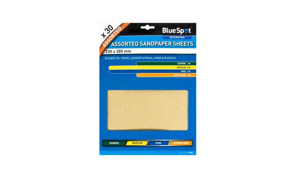 30 Stück sortiertes Schleifpapier (blauer Fleck) – extrafein, fein, mittel und grob