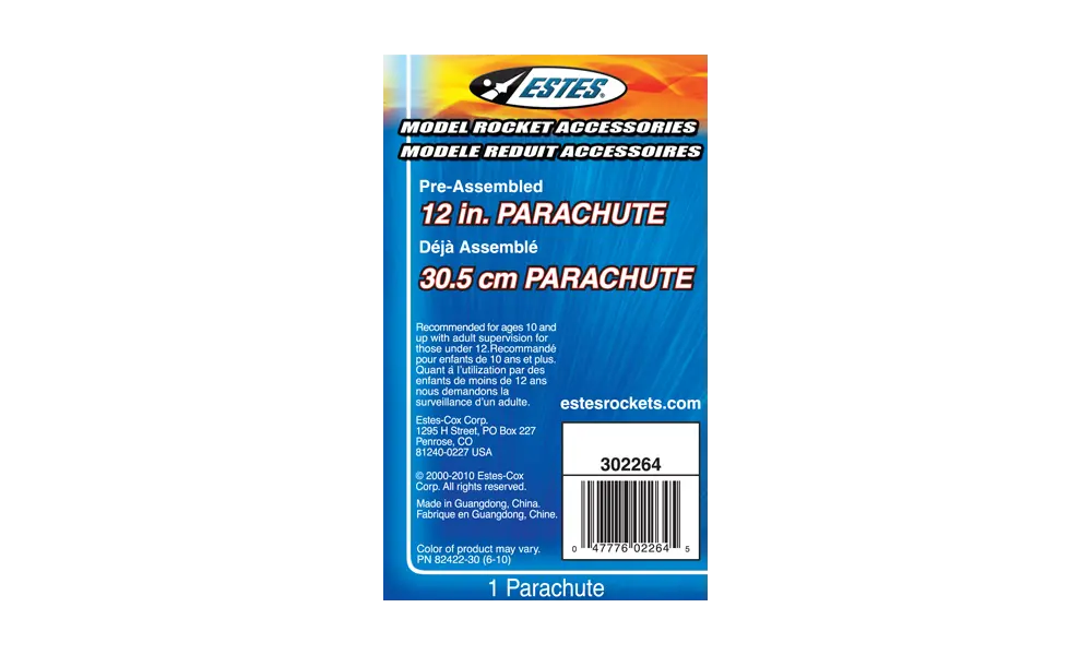 12 inch (305mm) Recovery Parachute Estes, Other product options: 12" 305mm Estes Parachute, 2 image model rocketry