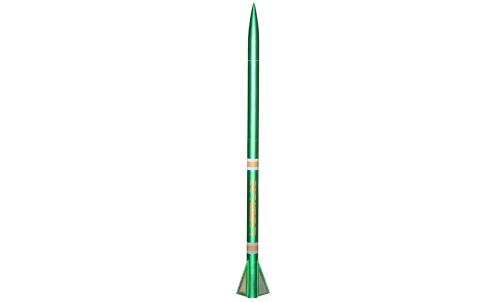 Laser LOC 163 modelbouwraket met minimale diameter van 38 mm die hoog vliegt op E- tot H-motoren.