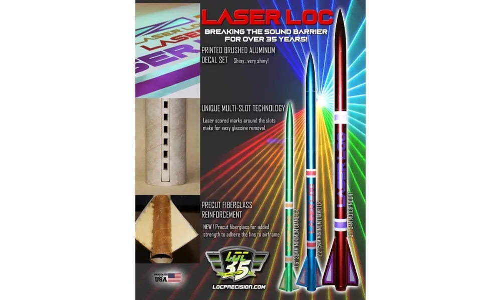 Laser LOC 163 modelbouwraket met minimale diameter van 38 mm die hoog vliegt op E- tot H-motoren., 4 image