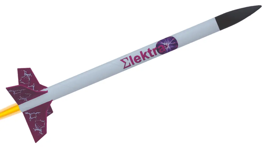 Klima Elektra model rocket kit - Great quality set, fast rocket, easy to build and fly! Electra model rocketry