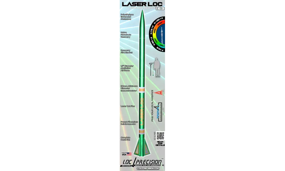 Laser LOC 163 modelbouwraket met minimale diameter van 38 mm die hoog vliegt op E- tot H-motoren., 5 image