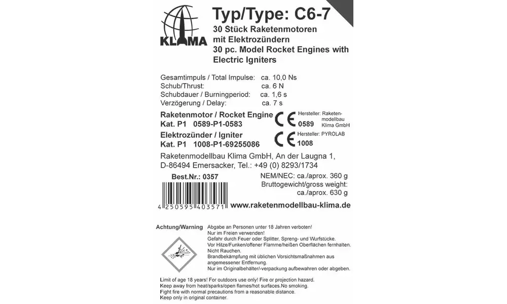 Klima C6-7 Teampakket inclusief elektronische ontstekers (30 stuks) raketmotoren motoren bulk, Productopties: Klima grootverpakking - C6-7 - 30 stuks, 2 image