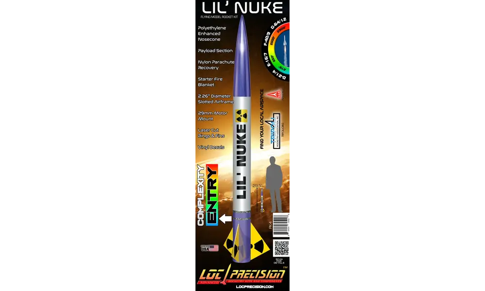 LIL' Nuke model rocket kit, 29mm motor mount 57mm diameter for D to G motors, 6 image model rocketry