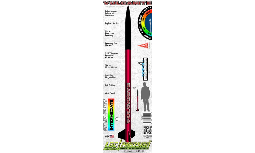 Vulcanite model rocket kit E-I engines 38mm motor mount mid to high power - This flys high!, 2 image model rocketry