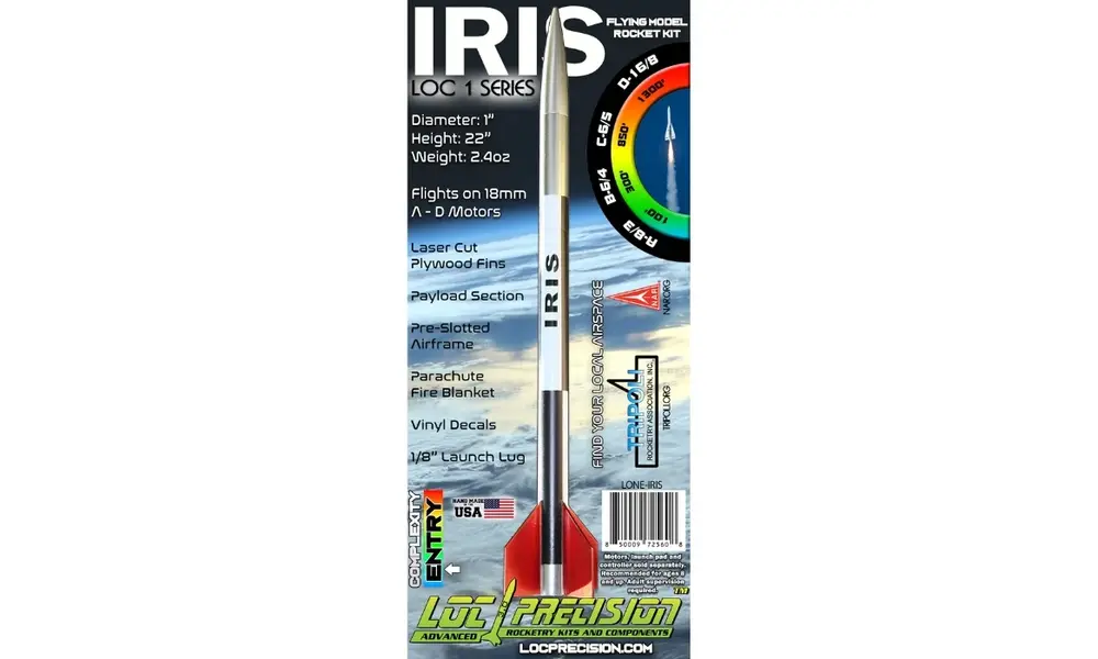 Iris 1" (25 mm) modellrakettsett AD-motorer 18 mm montering flyr til 1300 fot, 2 image model rocketry