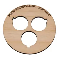 2x BT80 (65 mm) 3x18 mm centreringsring med urskärning för fästkrok (3 mm plywood), Andra produktalternativ: BT80 3x18mm (hook) model rocketry