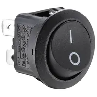 Interrupteur à bascule rond, marche/arrêt, DPST, marquages E/S, 250 V c.a., 6 A