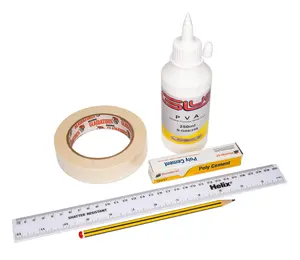 Rocket building supplies (set A) PVA glue, Masking tape, Plastic cement, Ruler & pencil model rocketry