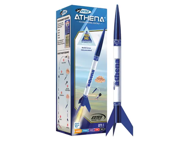 Estes Athena modelraket kit, klaar om AC motoren te vliegen