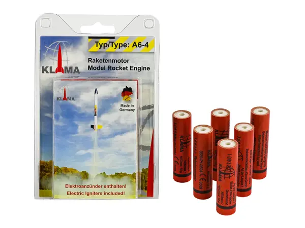 Motor de motores de cohete modelo Klima A6-4 Six Pack de 18 mm, Opciones de producto: Paquete de seis A6-4 - motores Klima de 18 mm