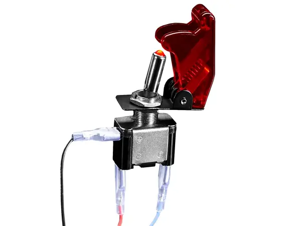 Illuminated Toggle Switch with Cover - Red